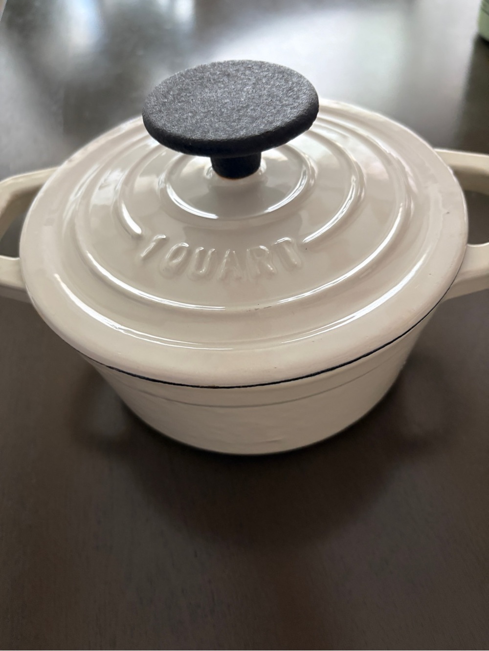 Smith Clark Off White Enamel 1-Quart Small Cast Iron Dutch Oven Casserole Pot